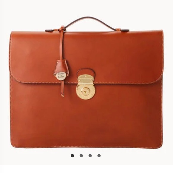 Dooney & Bourke Alto Gusset Brown Leather Briefcase with Gold Lock - Picture 1 of 11